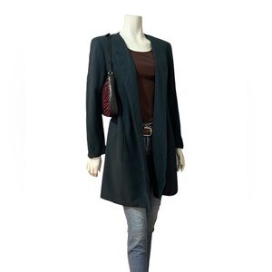 VINTAGE 80s Wool Teal Button Up Long Jacket